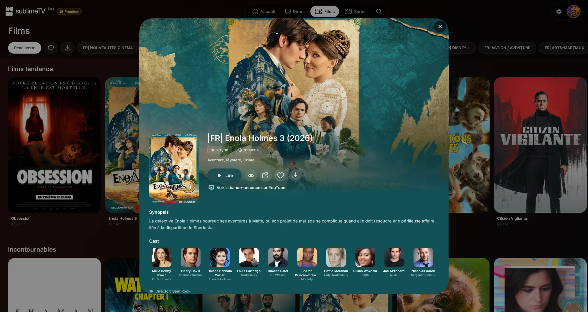 Fiche détaillée d'un film sur SublimeTV pour Windows