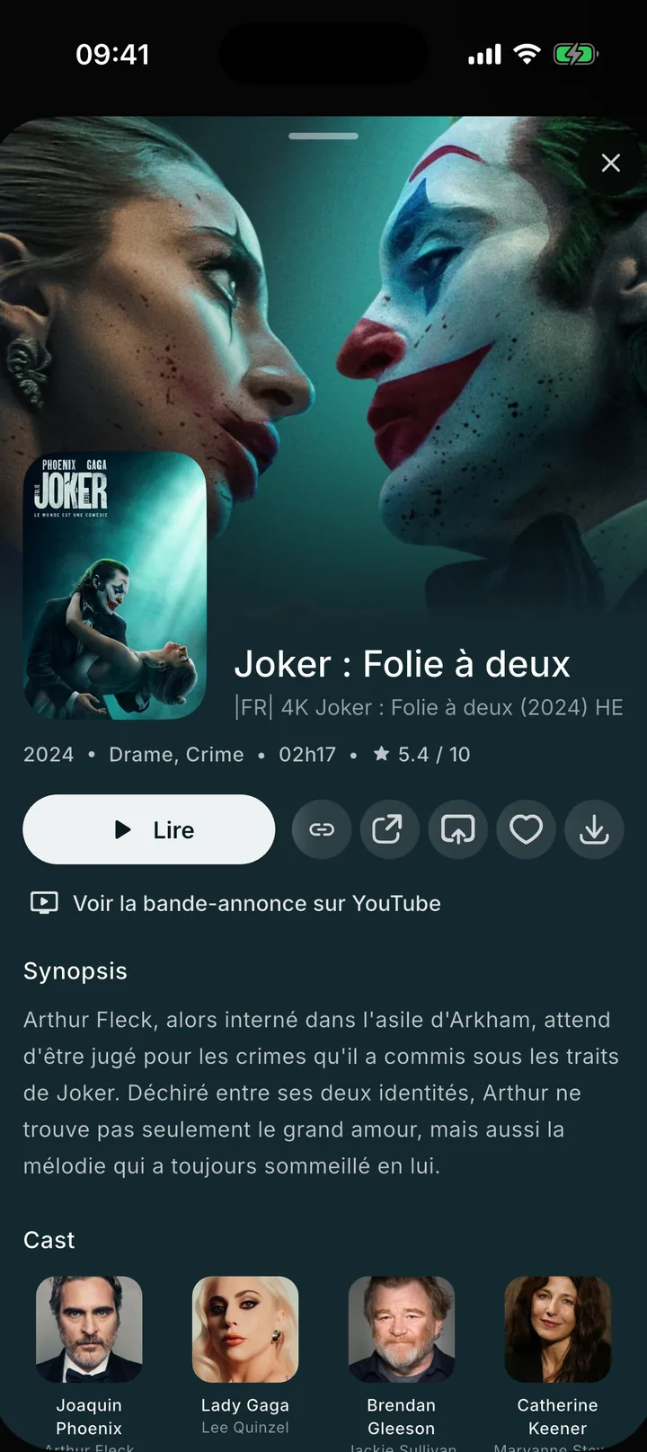 Fiche d'un film sur mobile