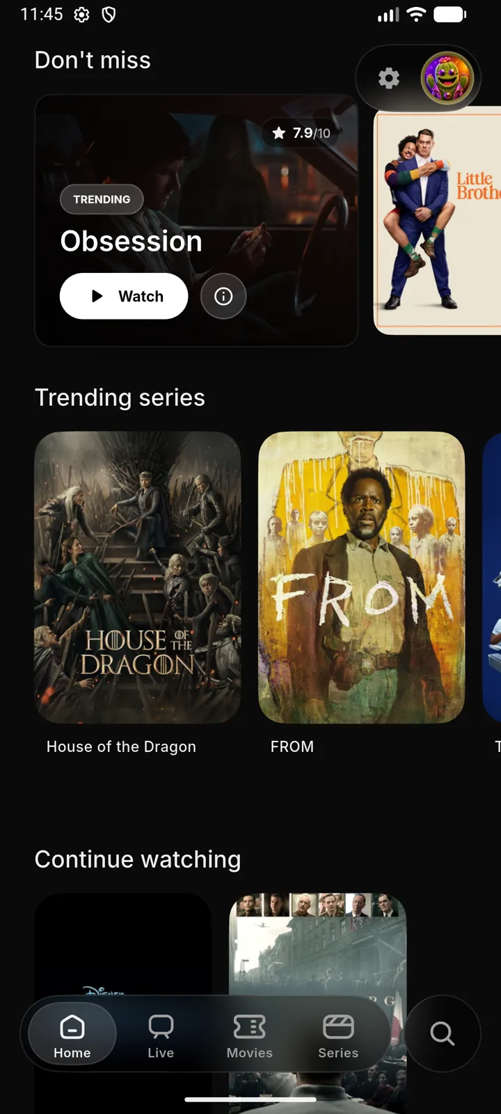 Accueil de SublimeTV sur mobile