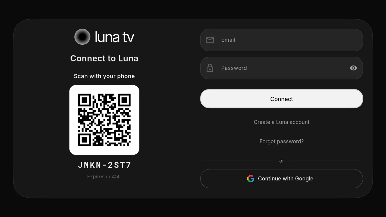 Écran d'appairage SublimeTV : QR code à scanner avec le téléphone