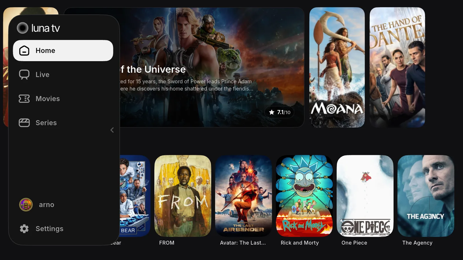 Menu latéral de SublimeTV sur Android TV